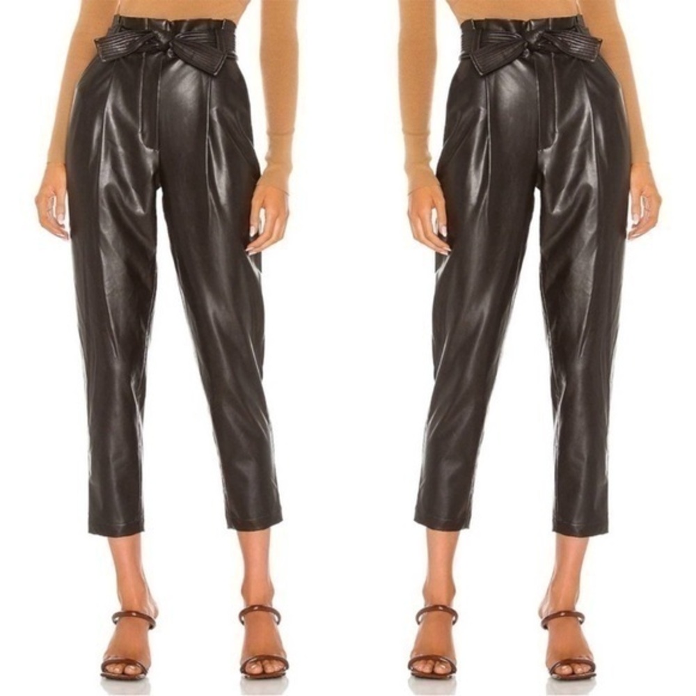 A.L.C. Womens Cobey Brown Faux Leather High Rise Paperbag Pants